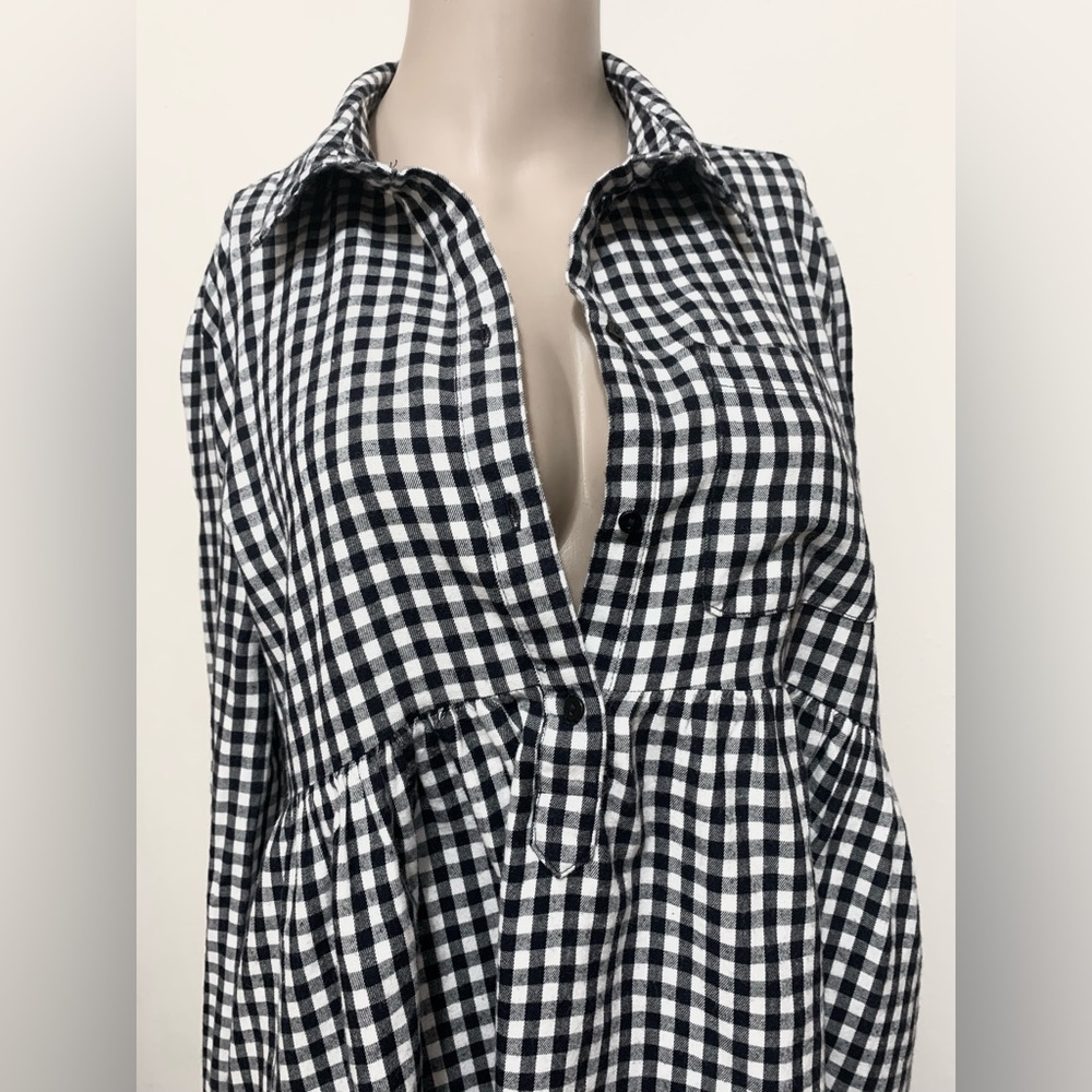 ZARA Gingham High Low Black & White Flannel Dress Oversized Women’s S EUC